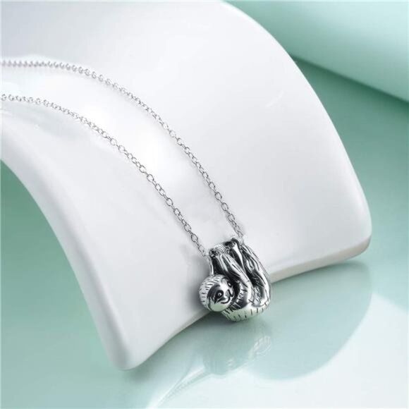 Sloth Gifts Sterling Silver Sloth Necklace Cute Sloth Pendant - Picture 2 of 7